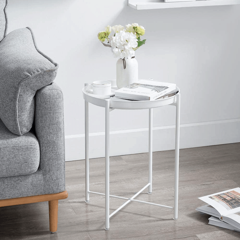 Folding Metal Side Table Removable Tray